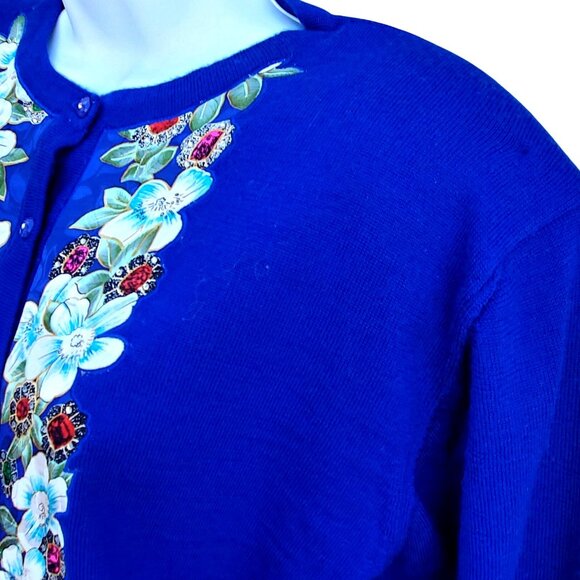 Diane Freis 80s Blue Purple Cardigan with Rhinestones L  XL  Volup Vintage NWOT - Picture 8 of 15